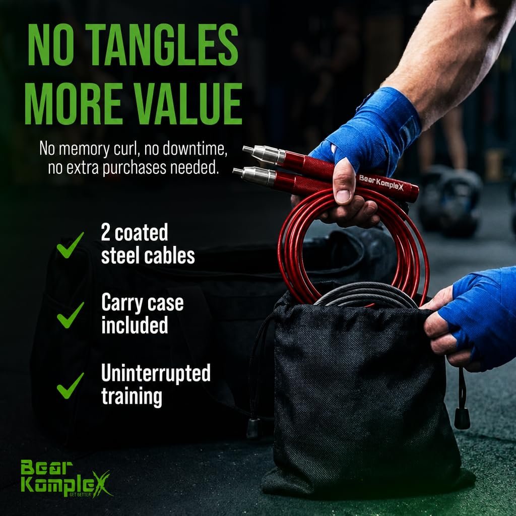 Bear KompleX Das Springseil von Hummer ist ideal für Crossfit, Double Unders, Boxen, Fitness und Kondition. Leichtes Kabel und leicht verstellbarer Aluminiumgriff ermöglichen es Ihnen, Ihre WODs zu