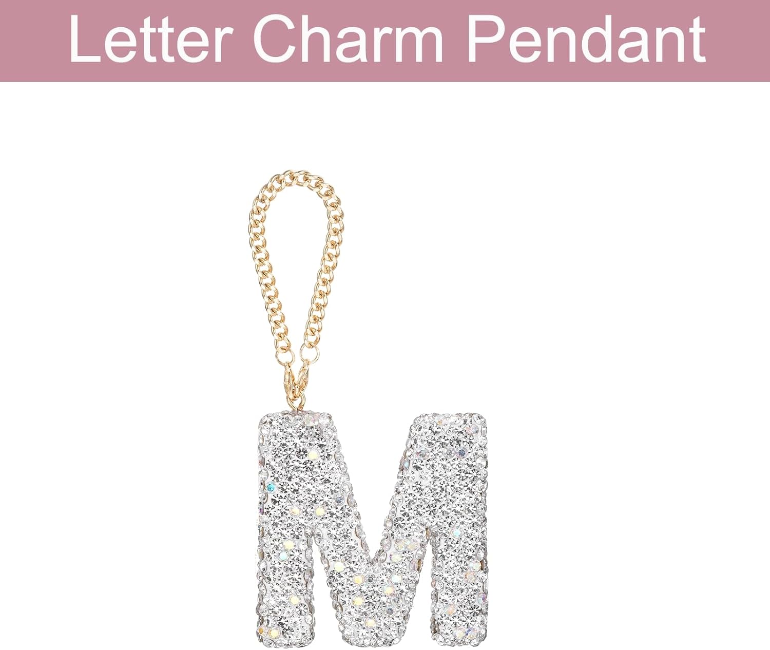 MECCANIXITY Bling Car Letter Charm, Initial M Letter Interior Car Rear View Mirror Decoration Hanging Crystal Ornaments for Women Bags Water Cup DIY Craft, Silver