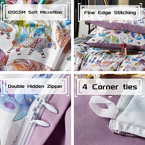 Oranfran Floral Duvet Cover Set,5 Pcs Garden Style Comforter Cover Set,Botanical Flower Butterfly Flamingo Pattern Bedding Set,Duvet Cover Queen,Reversible Design(Spring,Queen) #TOP3