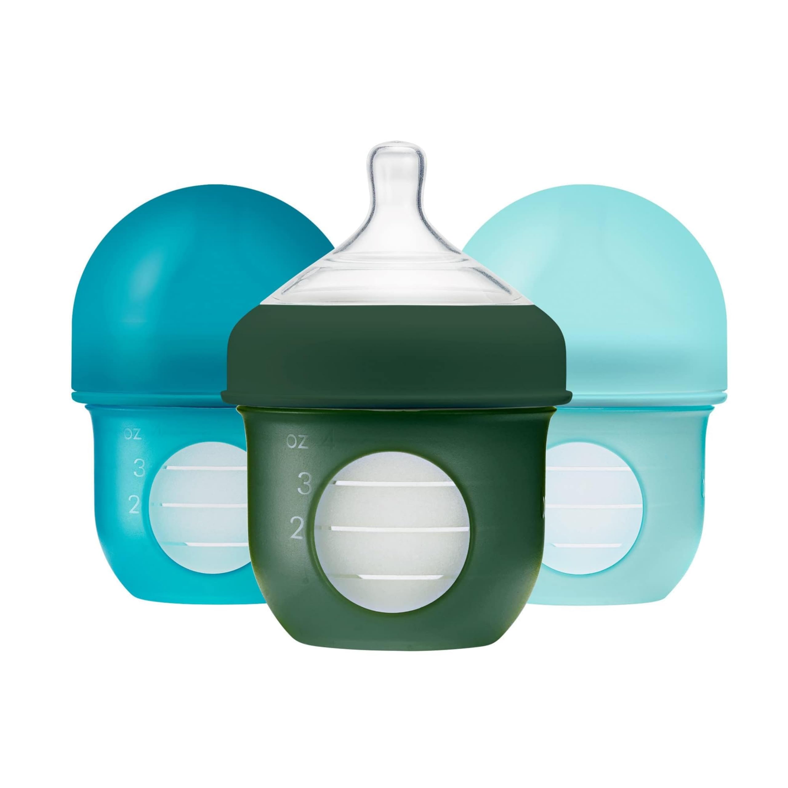 BoonNursh Reusable Silicone Pouch Baby Bottles - Slow Flow Nipple - Silicone Baby Bottle Pouch and Nipple - Baby Feeding Essentials - Blue - 0-3 Months - 3 Count - 4 Ounce