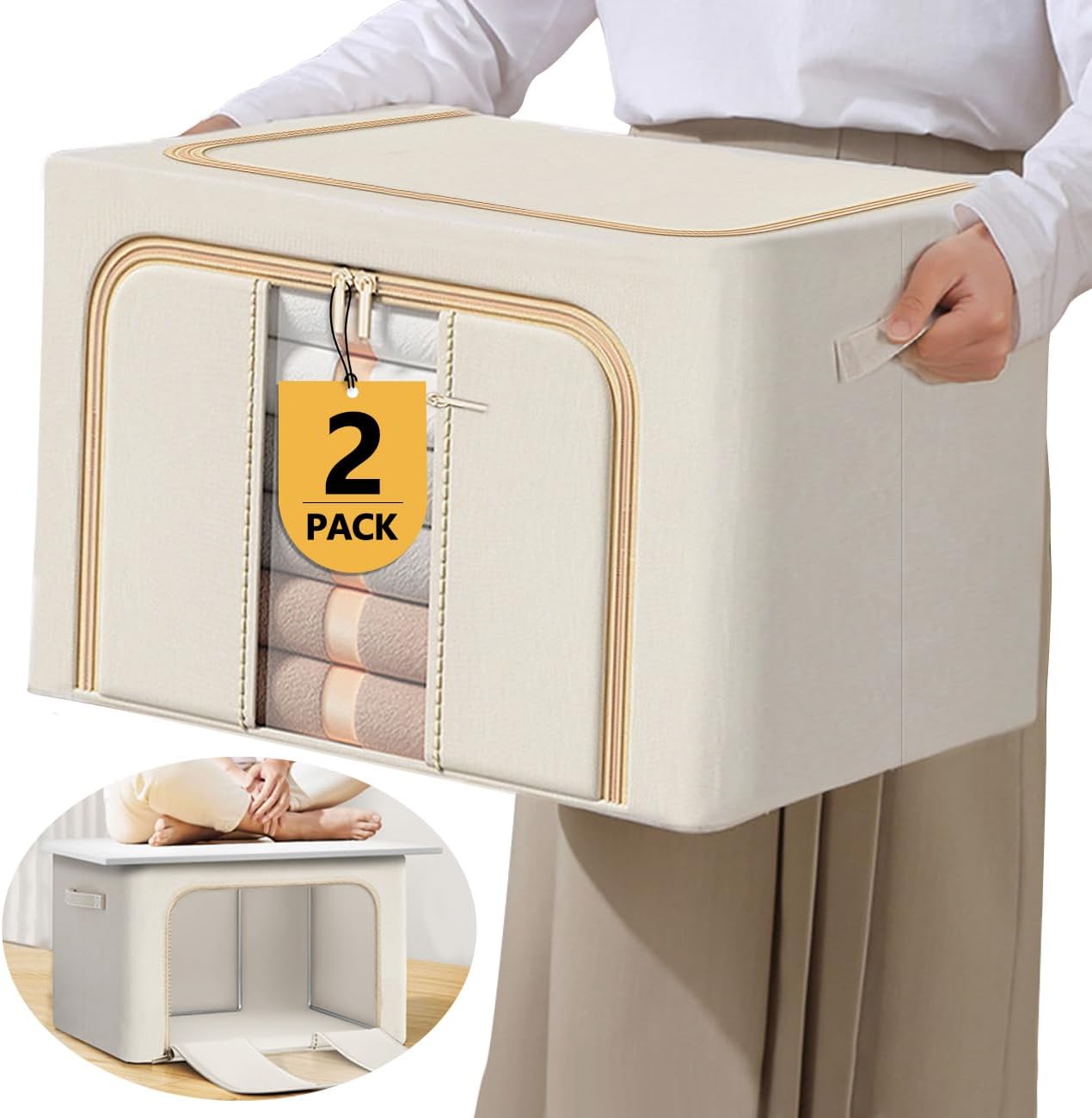 GGPH 2 Pack Clothes Storage Bag, Foldable Blanket Storage