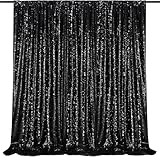 Picture of Black Sequin Backdrop Curtain 8FTx8FT Glitter Fabric Sequin Curtain Drapes for Photography Background Wedding Birthday Banquet Black Party Wall Decorations