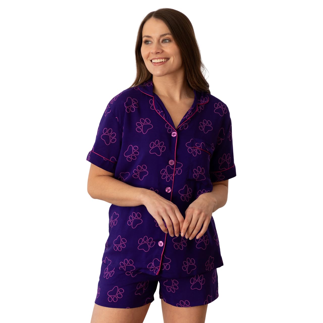 GreaterGoodOutlined Paw Prints Pajama Shorts Set