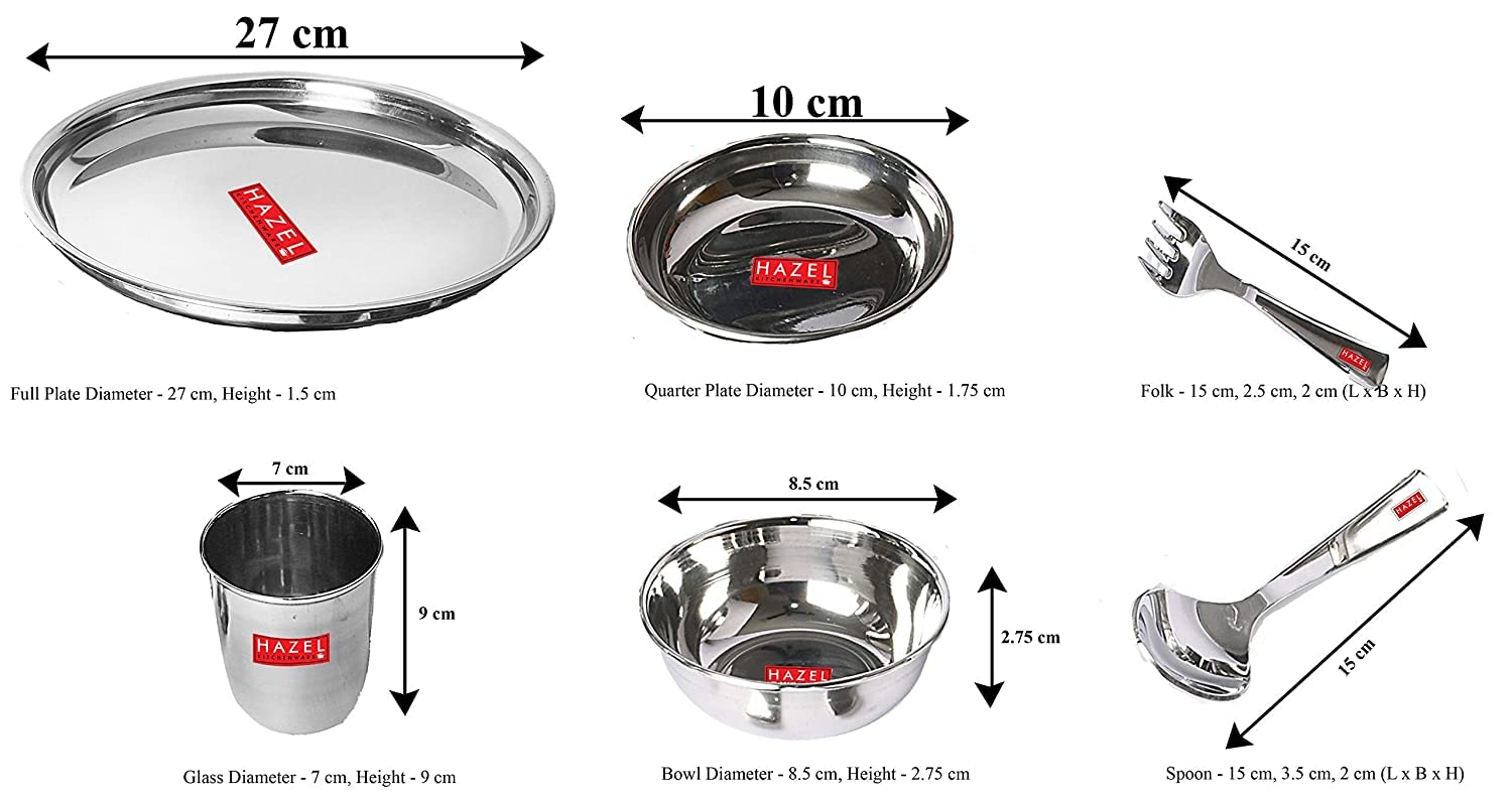 Hazel Stainless Steel Dinner Set 36 Piece | Unbreakable Steel Thali Set for Daily Kitchen Use | Durable & Rust-Resistant Tableware - Image 2 thumbnail