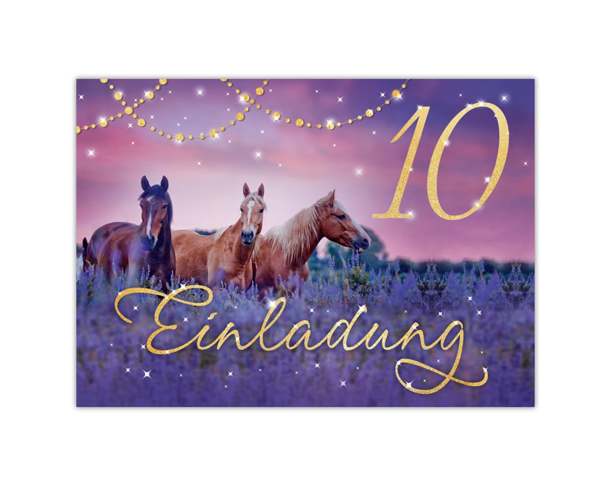 Minkocards Lot De 12 Cartes D'invitation Pour 7e Anniversaire D'enfant Fille Cheval Invitation Septième Anniversaire Avec 12 Enveloppes, 12 Sachets De