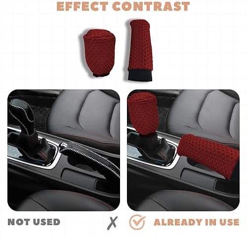 Miniatura 6 de Funda para pomo de palanca de cambios de automóvil y funda para freno de mano, ajuste universal, 2 piezas, transpirable, funda para freno de mano,