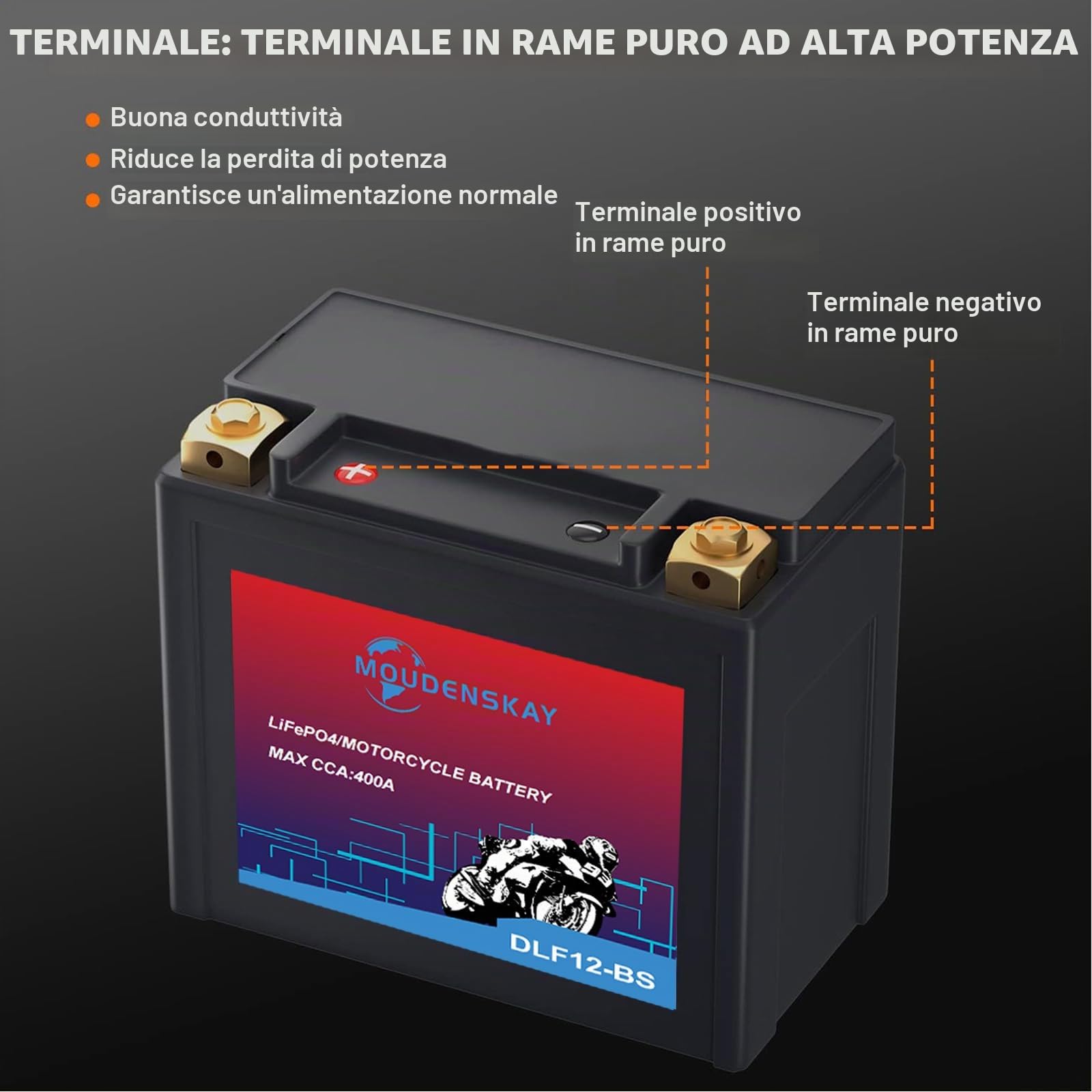Batteria al Litio moto 12V Litio Batteria LiFePO4 YTX12-BS 6AH | LiFePO4 Powersports con BMS, 12.8V 6AH 400CCA di avvio del motore per moto, ATV, UTV,motoslitte e altro