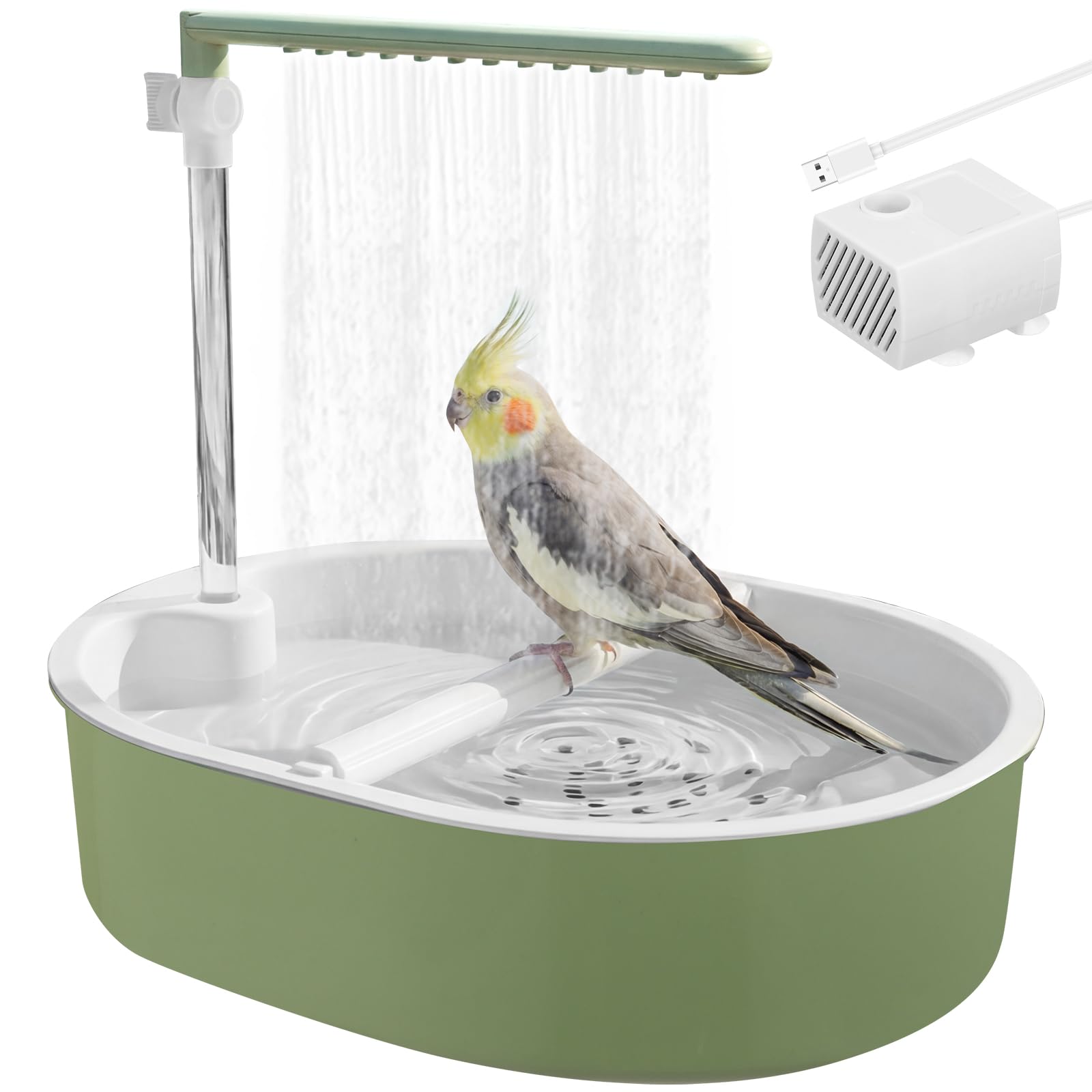shaojian Automatic Bird Bath for Cage, Large Budgie Bath Parrot Bathtub with Adjustable Water Flow and Auto Water Dispensing Design, Bird Cage Accessory for Parakeets Budgies Cockatiels Sun Conures