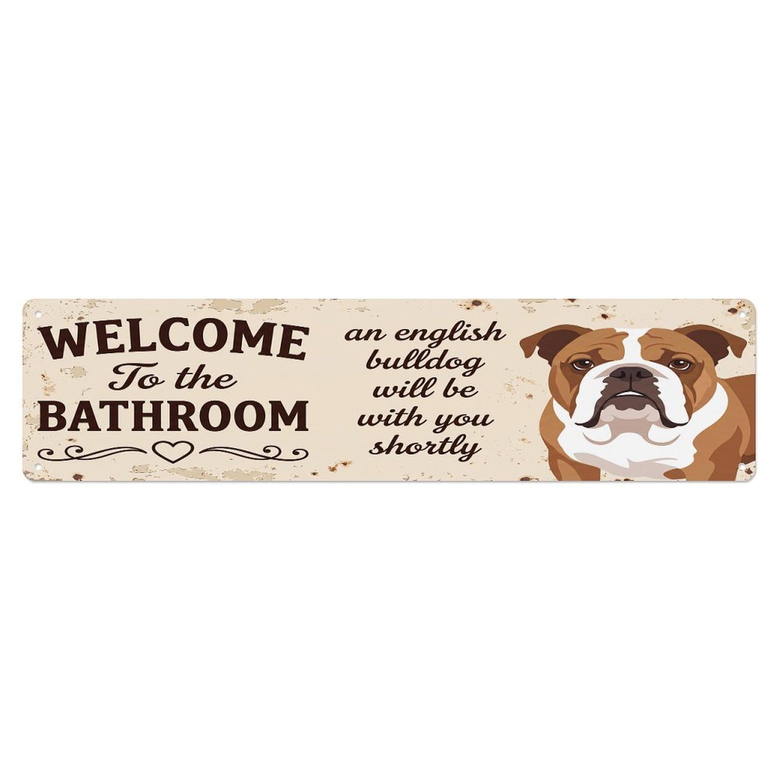 Vintage WELCOME To The BATHROOM English Bulldog Metal Tin Sign