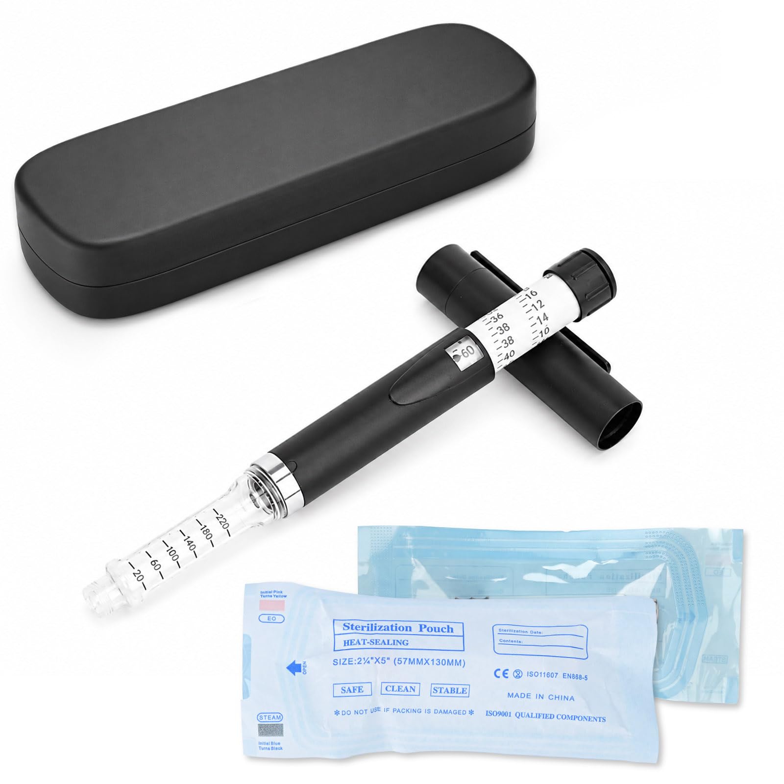 Wiederverwendbarer Insulinpen, Einstellbarem Dosierdial kompatibel, tragbarer 60-Einheiten-Pen mit 3-ml-Patronen, für den täglichen Gebrauch und langfristige Nutzung (schwarz)