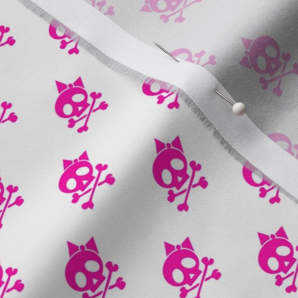 Spoonflower Fabric - Girls Rock Pink Skulls Bow Hot Punk Printed on Organic Cotton Sateen Fabric by The Yard - Sewing Quilting Apparel Home Decor