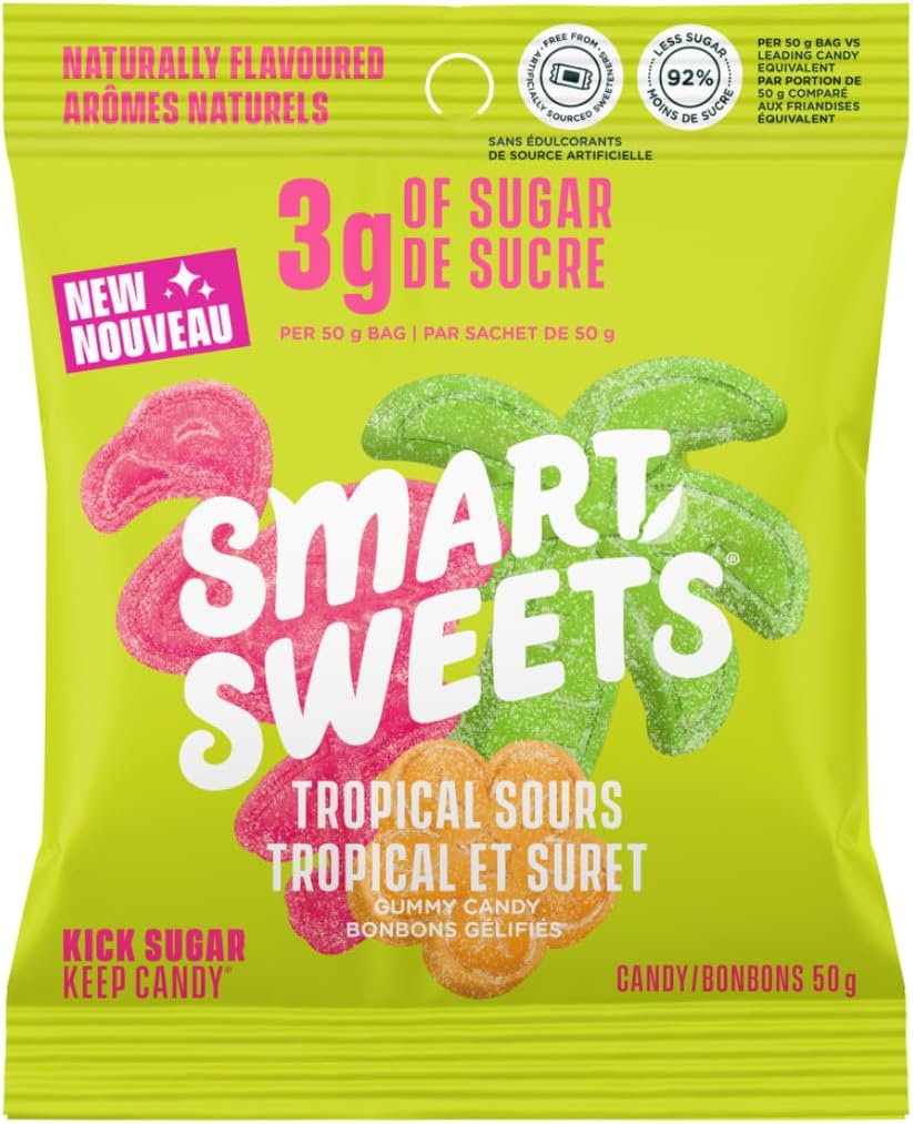 SmartSweets Tropical Sours, 50g (Pack of 14), Candy with Low Sugar, Low