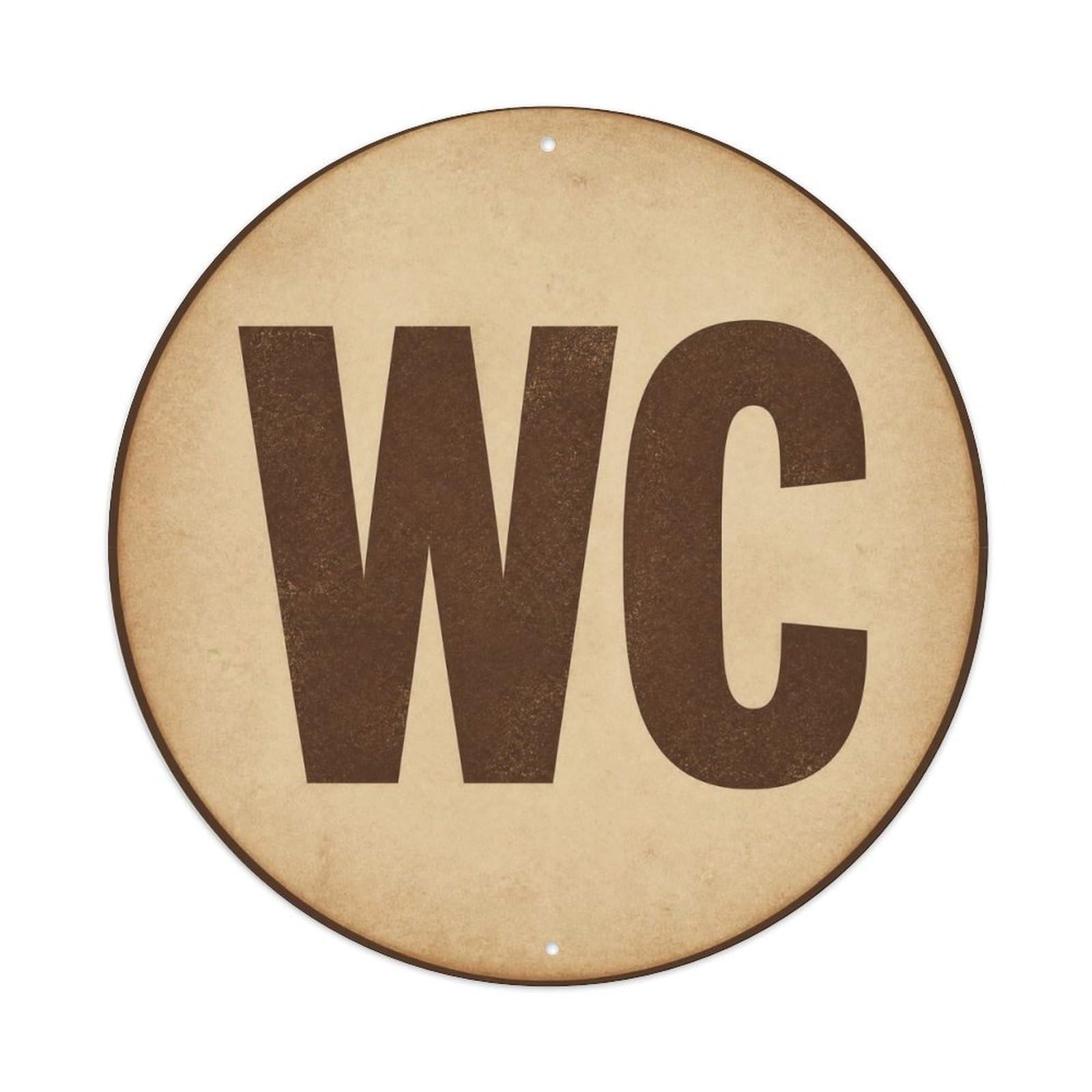 WC Brown Texture Restroom Notice Rustic Letter Badge Metal Tin Sign