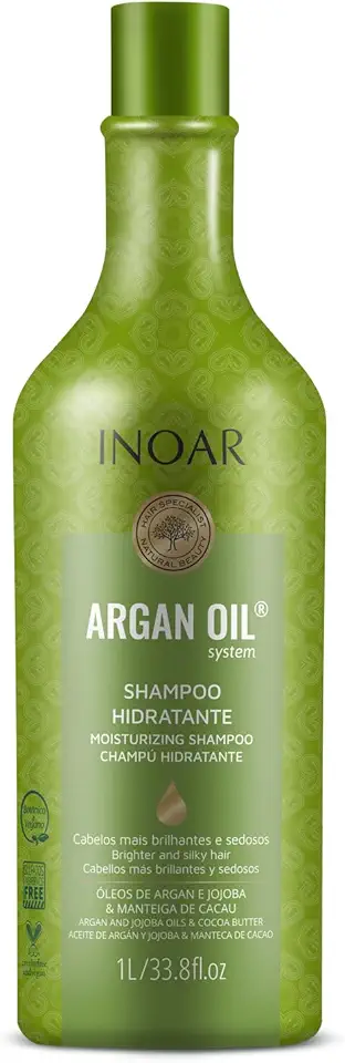 Inoar, Shampoo Argan Oil – Hidratação Profunda, Brilho Intenso e Ação Antifrizz para Todos os Tipos de Cabelo, Vegano e Botânico - 1L