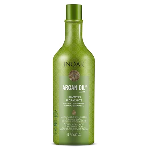 Inoar, Shampoo Argan Oil – Hidratação Profunda, Brilho Intenso e Ação Antifrizz para Todos os Tipos de Cabelo, Vegano e Botânico - 1L