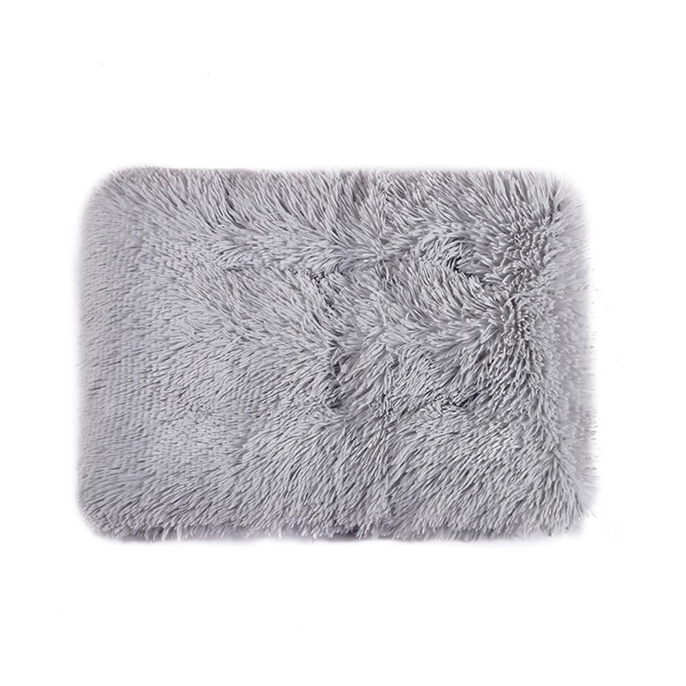 Hiseng Soft Fluffy Square Dog Bed, Solid Color Self-Warming Cat Bed Washable Dog Beds Medium, Plush Bottom Donut Cat Beds Mats for Indoor Cats (52x40cm,Light Gray)