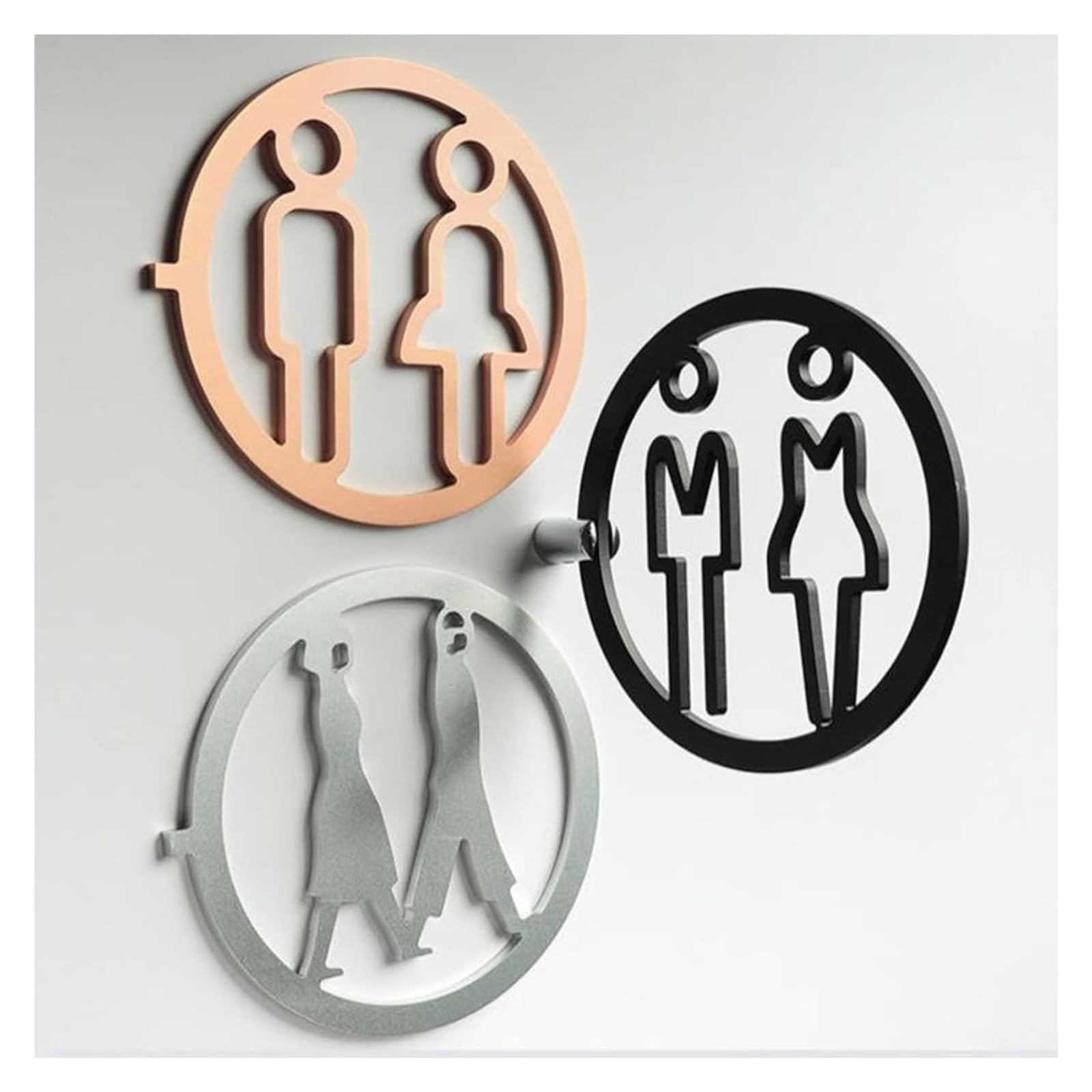 Carteles para aseos, Letrero redondo for baño de hombres y mujeres, decoración aleación aluminio