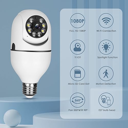 Miniatura 2 de UPULTRA Cámara de seguridad con forma de bombilla 1080P inalámbrica con WiFi para exteriores, cámara IP para el hogar E27 panorámica de 360 grados