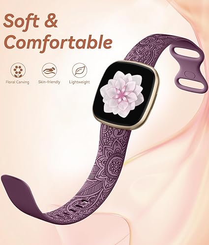Vista 51 de Odbeai Correa compatible con correas Fitbit Versa 4/3 para mujer/Sense 2/Sense, bonita correa de repuesto suave con patrón floral bohemio para Negro