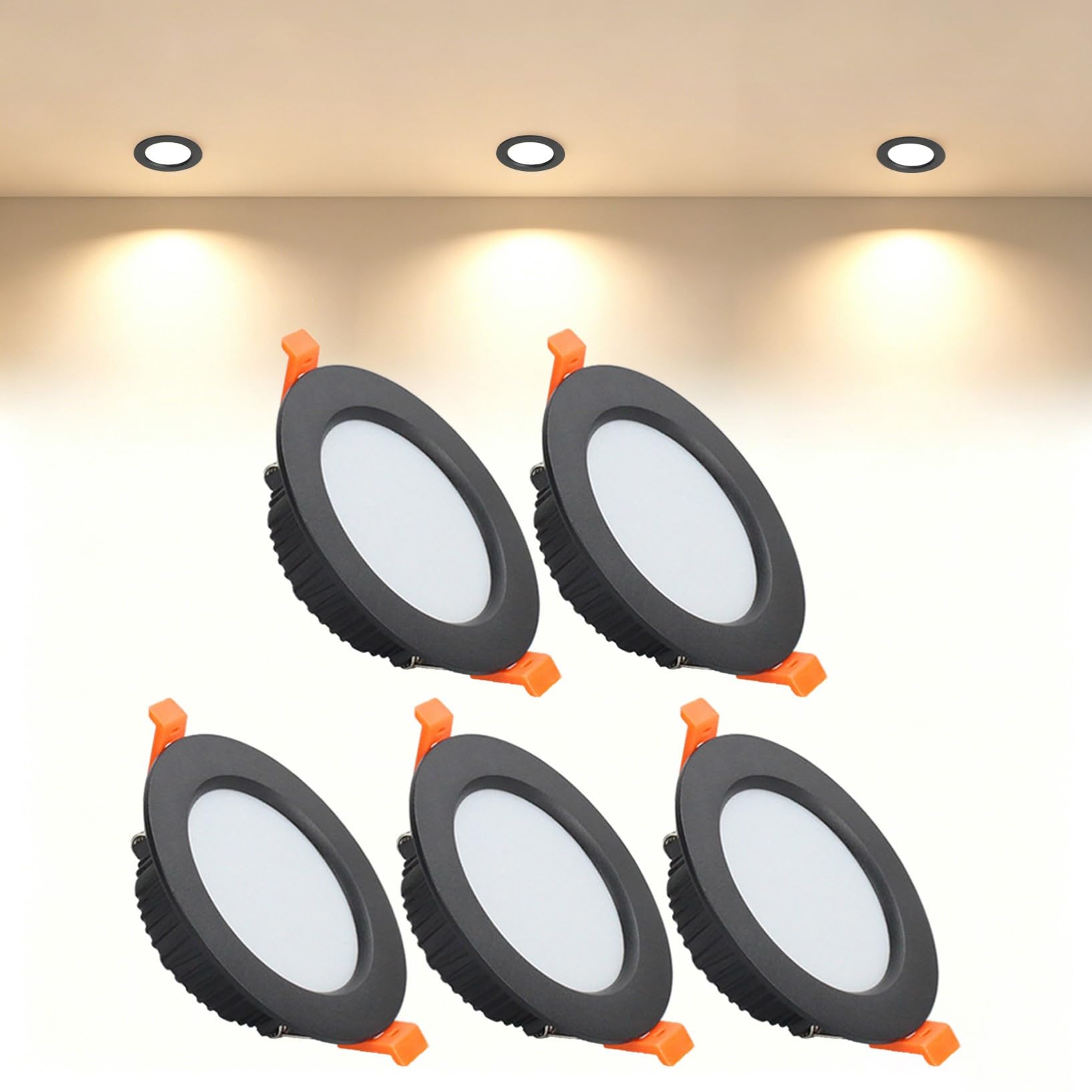 VOGHMOLD 5W Ultra Slim LED Downlight Recessed Ceiling Light 2.5 inch, 3000K Spot Lights Black Aluminum Trim, Cut Φ70-75mm, AC110-240V Panel Lighting for Office Hallway Closet, 5 Pack