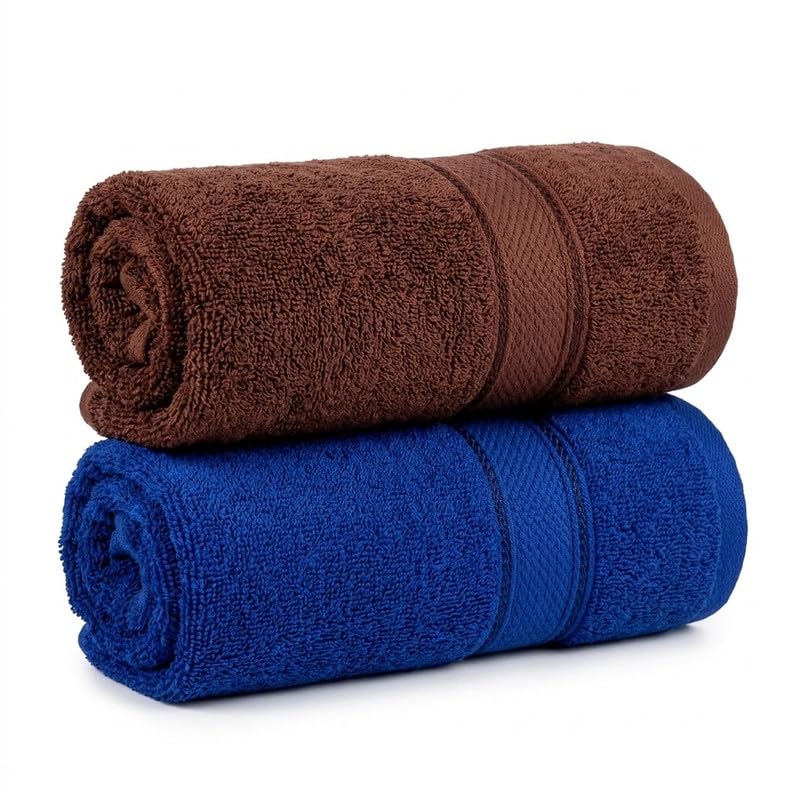 Image of TowelWala Premium Hand Towel 550 GSM Soft Absorbent Quick Dry (Brown /Blue)