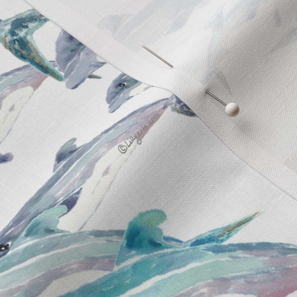 Spoonflower Fabric - Blue Swim Dolphin Art Gray Watercolor Boy Printed on Petal Signature Cotton Fabric by The Yard - Sewing Quilting Apparel Crafts Decor
