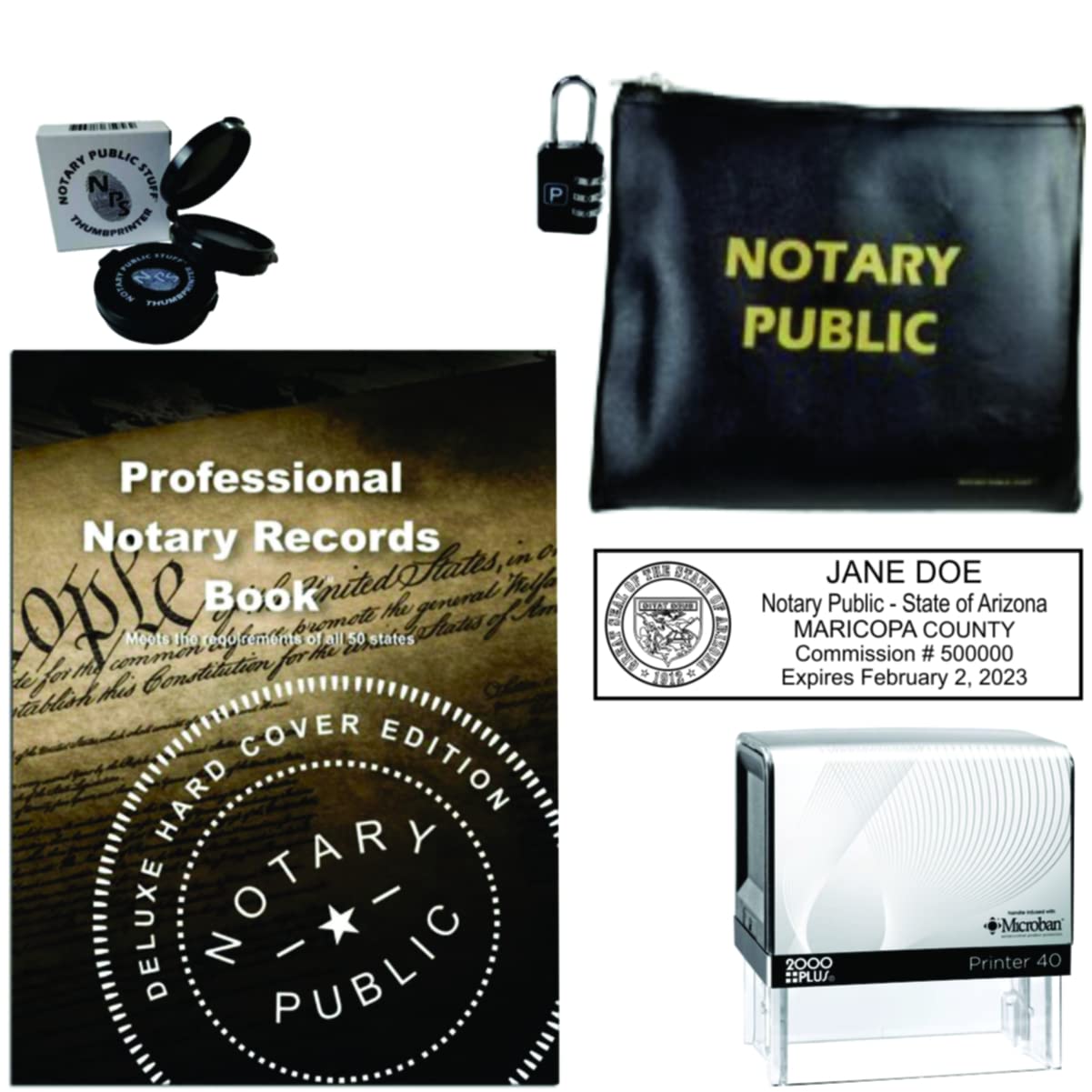 Deluxe Notary Combination-Notary Accessories Bag with Lock, Journal Thumbprint Pad and Your Notary Stamp (Choose Your State under Style) (Mississippi)