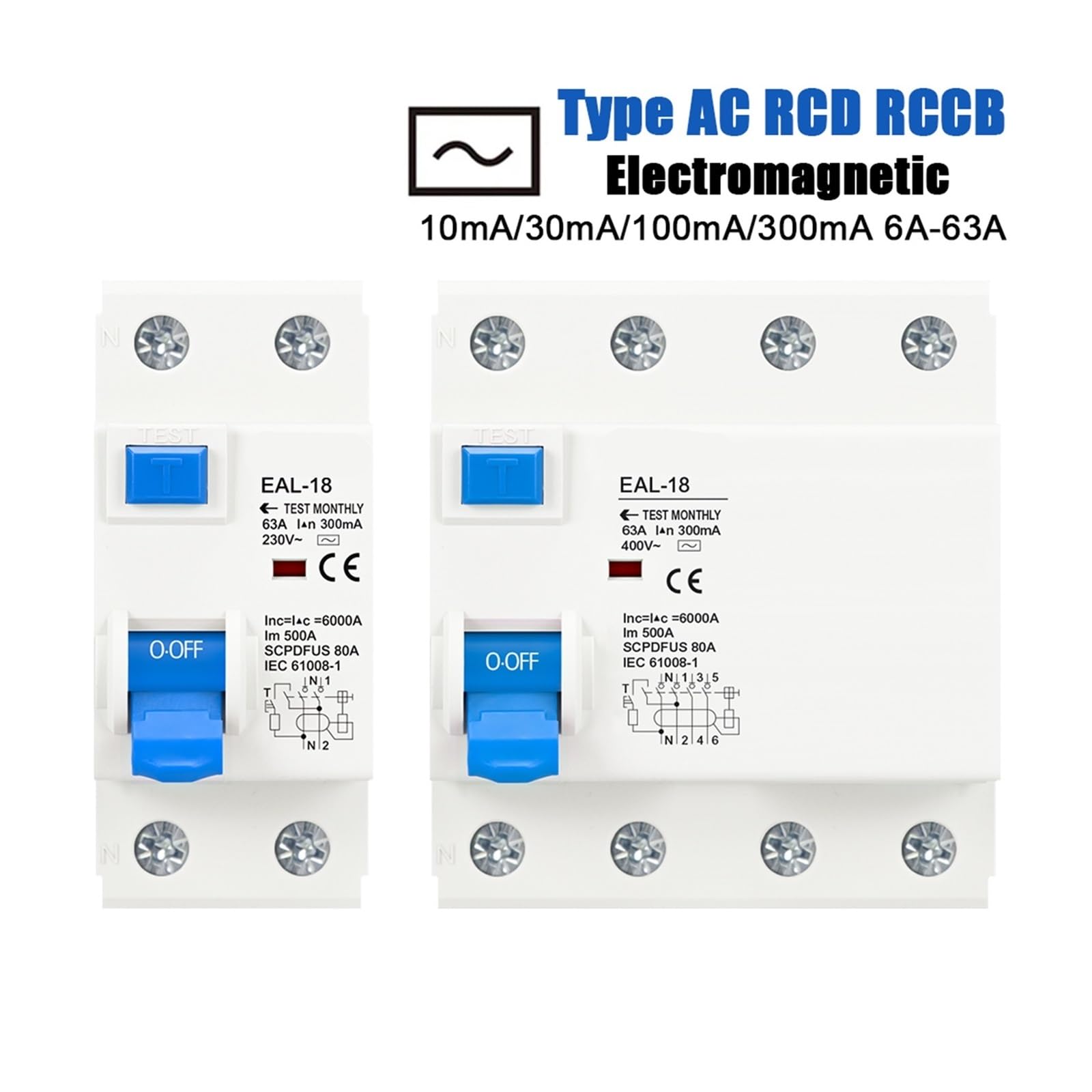 2P 4P 10/30/100/300mA Type AC RC CB R CD EL Electromagnetic Residual Current Circuit Breaker Differential Safety Switch(100mA,4P 50A)