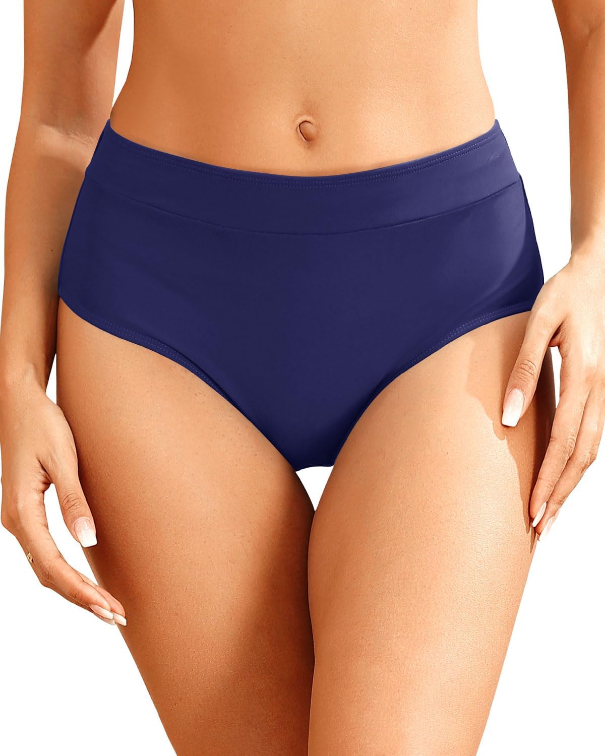 Tempt Me Women Mid Waist Bikini Bottoms - Full Coverage Bathing Suit Swim Bottom Swimsuit Swimwear