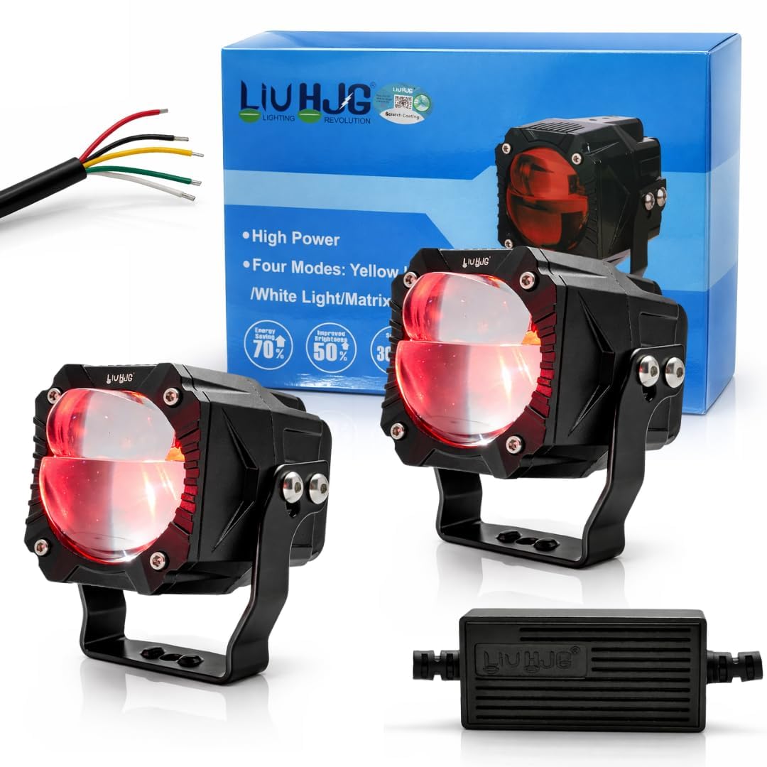 LIU HJG 120W Gorilla Projector Fog Lights Dual Lens | Ultra-Wide LED Driving Fog Lamps | White & Yellow Beam with Red DRL Mode | Universal Fit for Bikes, Cars, Jeep & Thar (Set of 2)-image-32