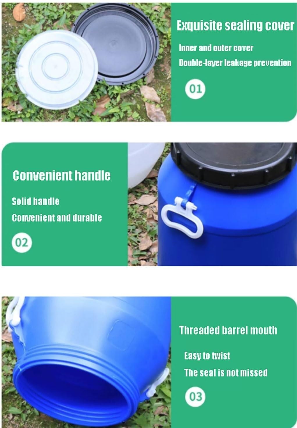 Serbatoio d'acqua 20L/30L/50L/60L secchio,Stoccaggio domestico,Plastica per uso alimentare all'aperto,Grande campo circolare