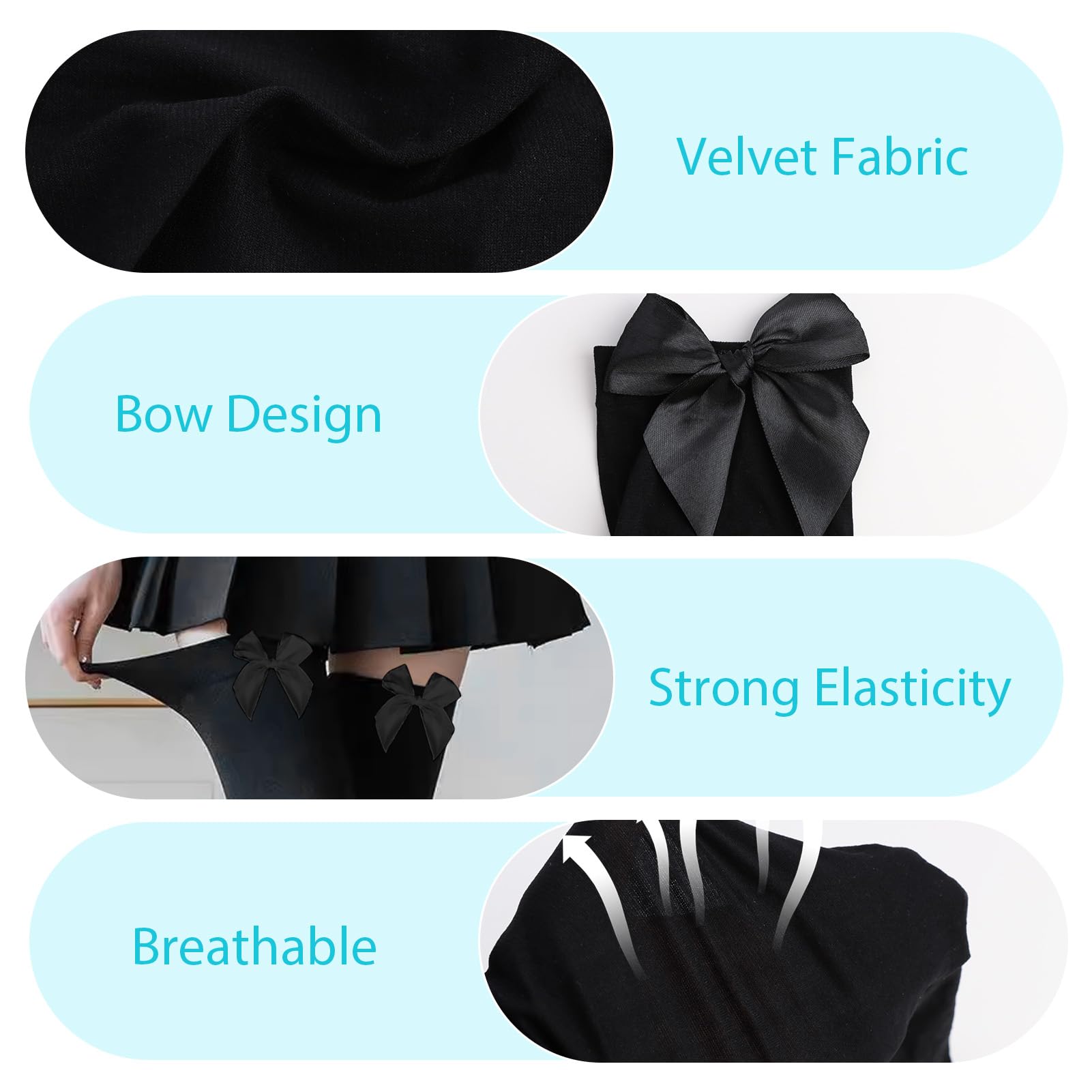 2 pares Medias Mujer,Antideslizante,Medias con Lazo,Estilo y Sofisticación,Opacas de Muslo de Mujeres Medias Largas Sobre Rodilla,Ideales para Todo Tipo de Fiestas, Ropa Familiar(Negro y Blanco)
