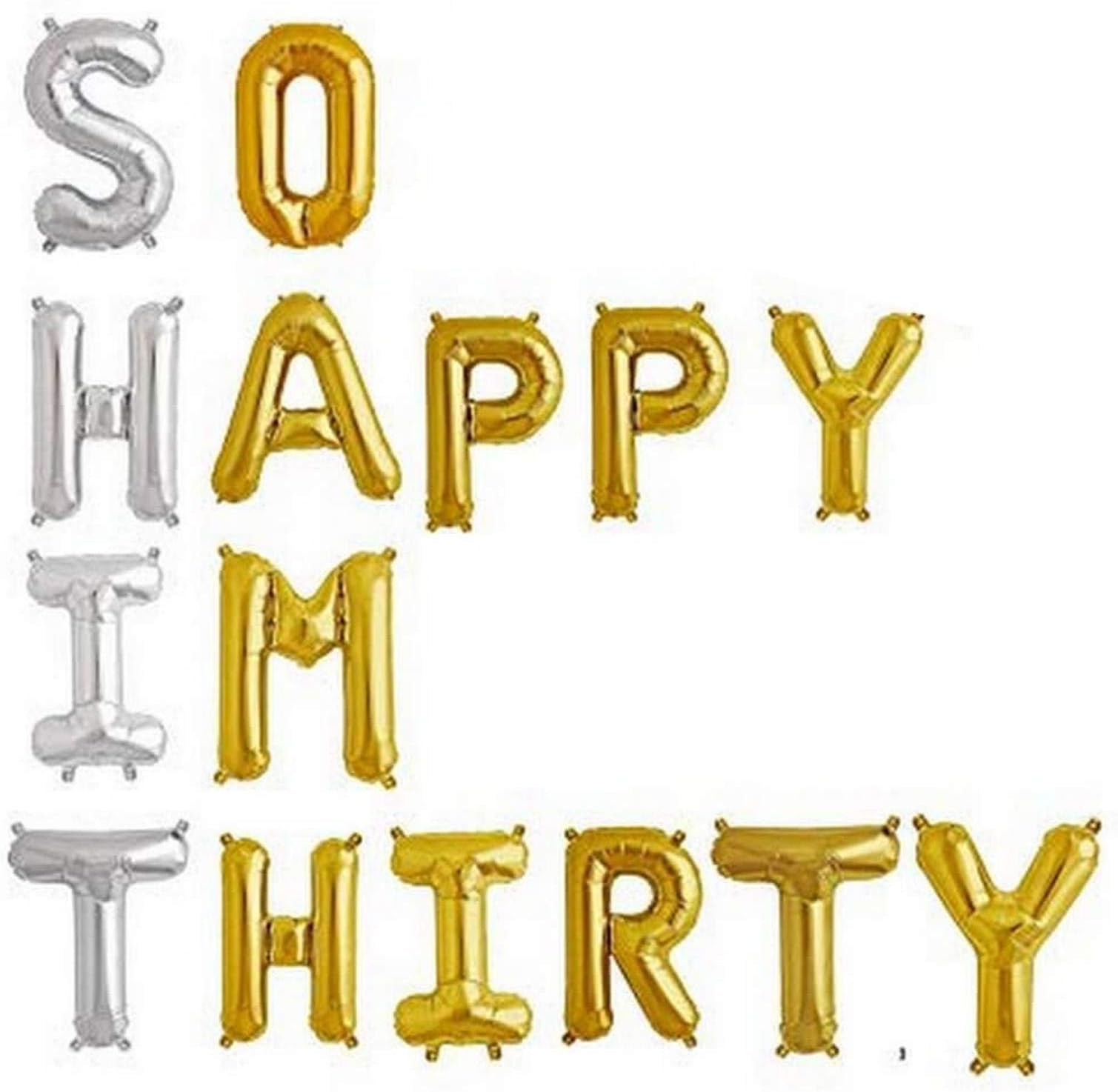 Pannu Design DIRTY 30 Foil Balloon Letter Balloons Thirty Birthday Decor Thirtieth 30th Birthday Decoration (Silver and Gold SO HAPPY I M THIRTY)