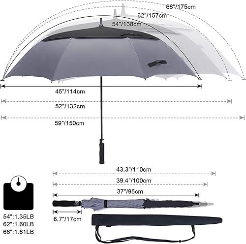 Miniatura 172 de G4Free - Paraguas de golf de apertura automática de 47, 54, 62 y 68 pulgadas - Paraguas extragrande con doble toldo, ventilado, a prueba de viento
