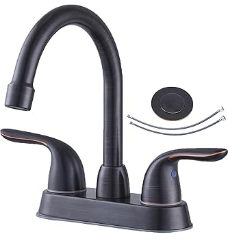 VCCUCINE Antique Solid Brass 2 Handle Widespread Oil Rubbed Bronze Bathroom Faucet, Lavatory Vanity Vessel Sink Faucet Without Pop-Up Drain