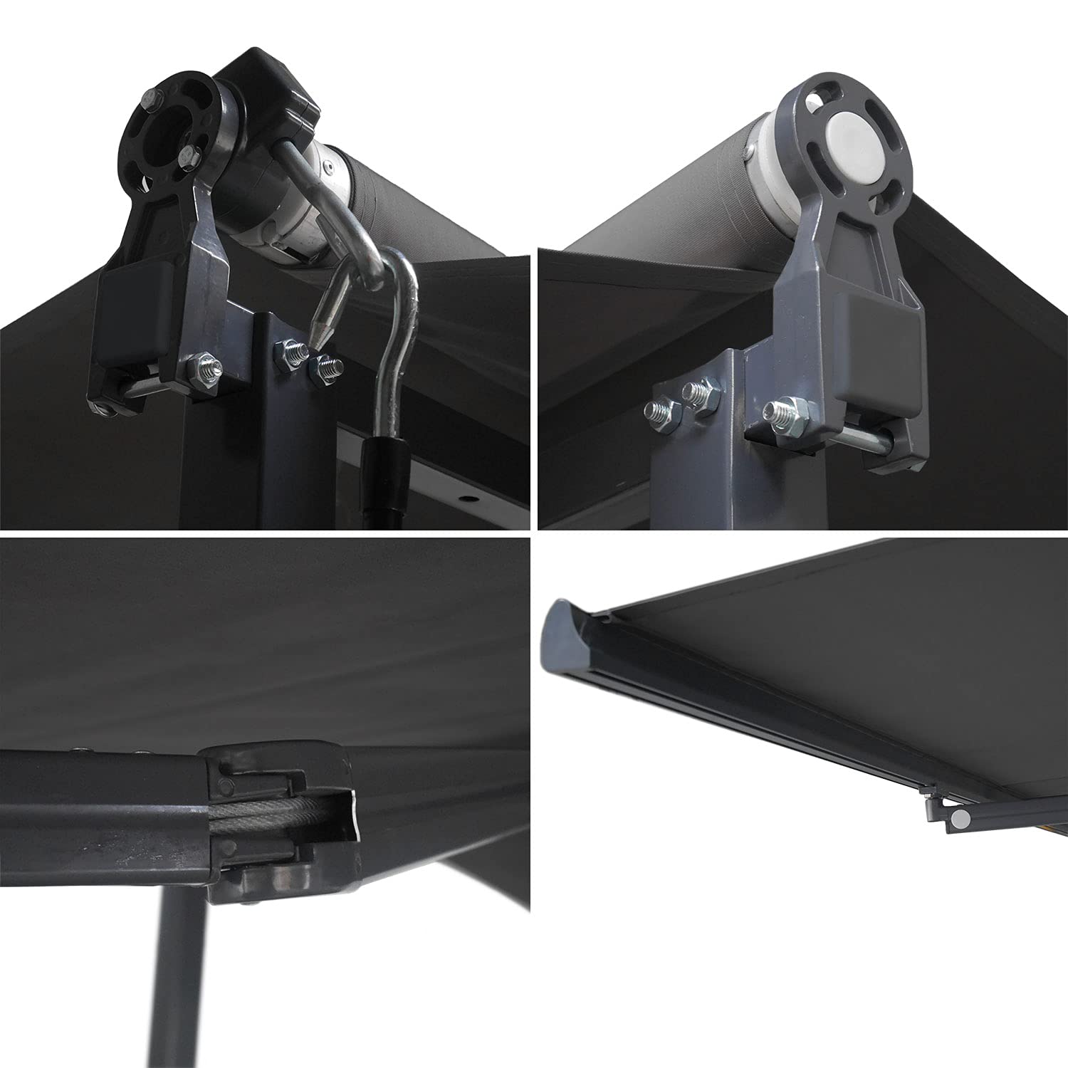 Store Double Pente Frene sur Pieds de Dimensions 3,95 x 3 m, Toile Anthracite et Structure Grise