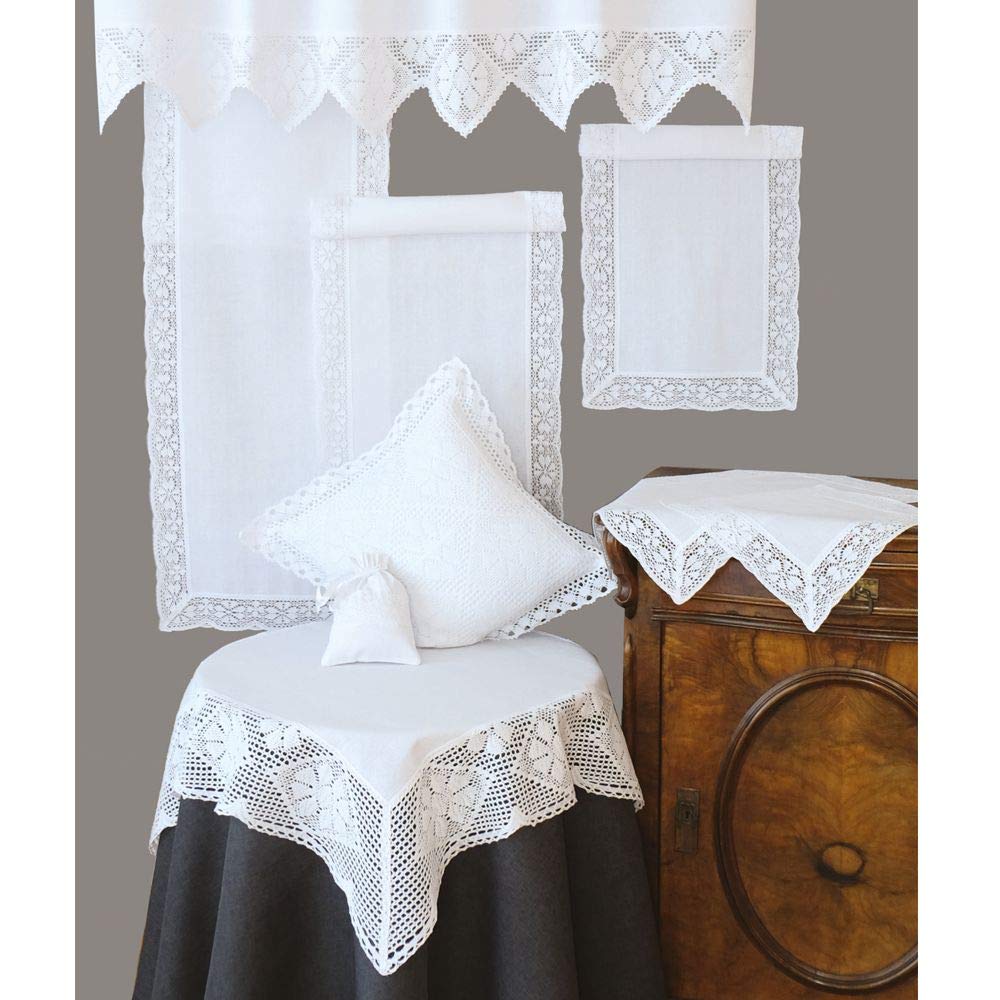 Edle Scheiben-Gardinen 2er Set mit Schlaufen als blickdichter Vorhang in 40 x 150 cm - Landhaus-Stil Blumen Bistrogardinen Spitze weiß - Moderne Kurzstore Küchen-Gardinen Wohnzimmer Wohnwagen