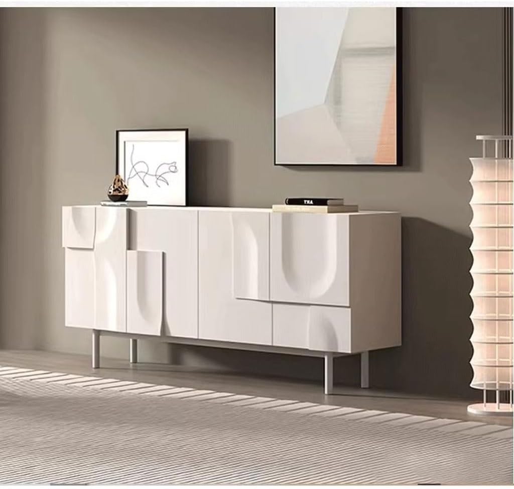 Buffet Cabinet French Entryway Cabinet Cream Sideboard Solid Wood Dining Modern Simple Light Luxury Entrance Shoe Carved Storage Buffet Cabinet with Storage