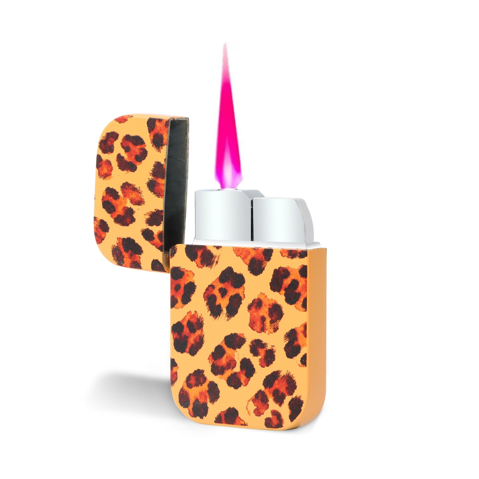 Leopard Print Torch Windproof Lighter Pink Flame Fun Glittery Novelty Refillable Butane Pocket Lighter for Girls Teens Daily
