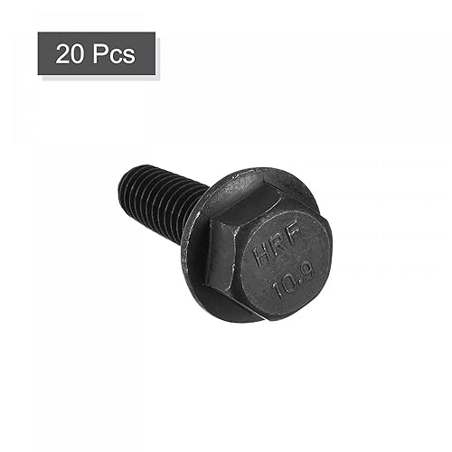 Miniatura 3 de uxcell Pernos de brida hexagonal M6x20mm, 20 tornillos de cabeza hexagonal de acero al carbono de grado 10.9