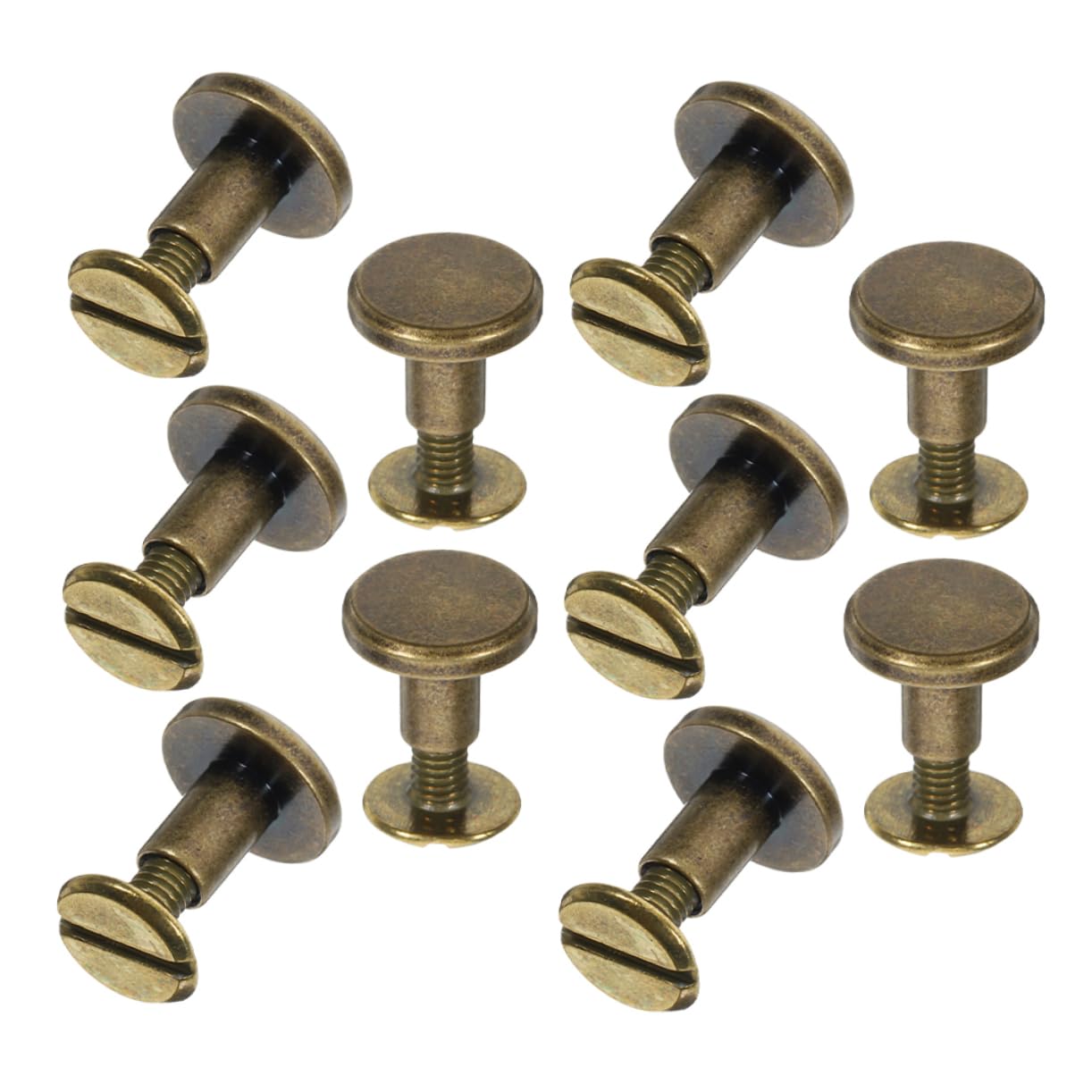 VILLCASE 10pcs Metal Screw Back Rivets for Bookbinding Leathercraft Bag Repair Round Flat Modern Style Rivet Screws Set