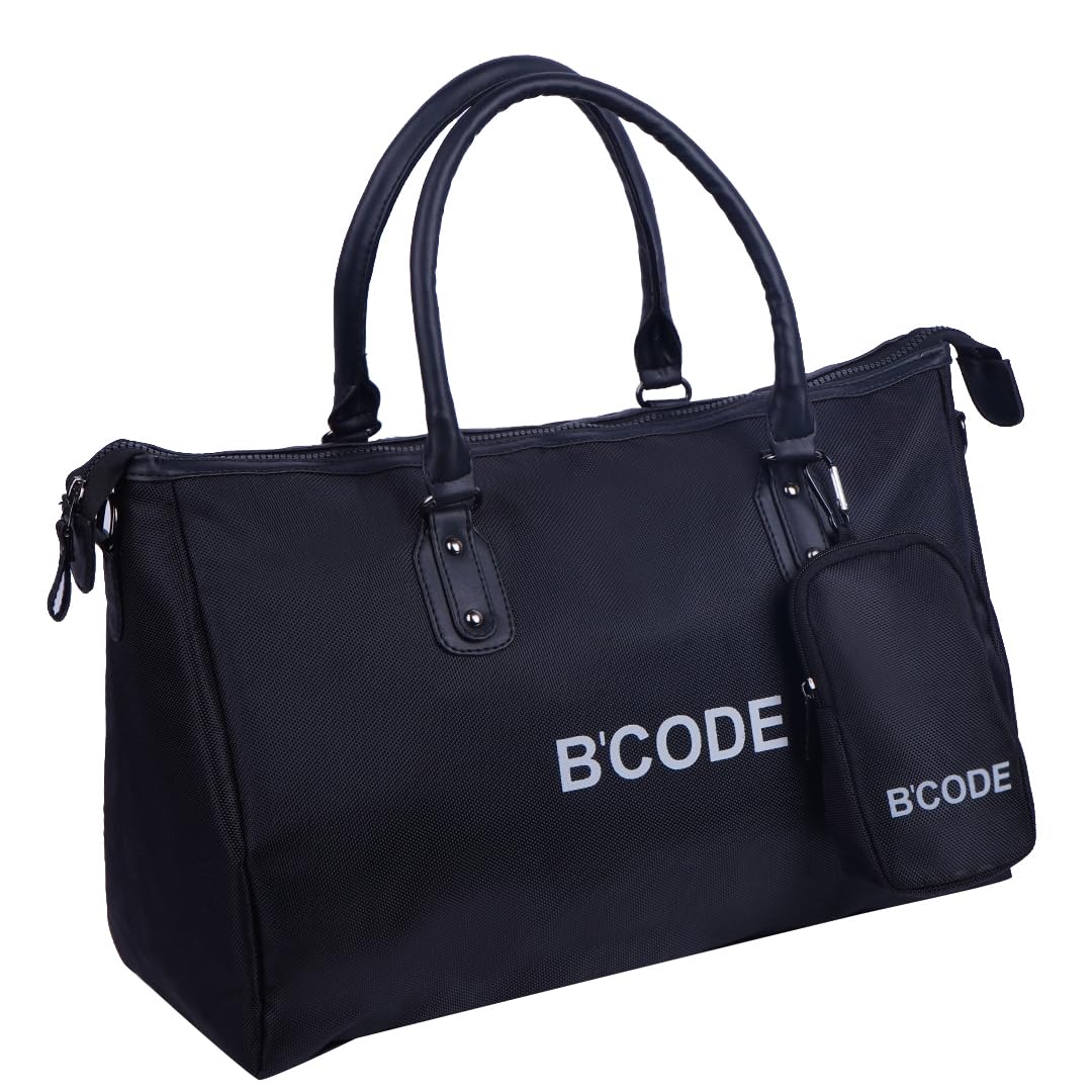 BCODE Travel & Sports Duffel with Detachable Gadget Pouch | Duffle Bag for Men Women | Large Size Duffel | Weekend Travel Bag | Gym Bag for Men Women (Black)