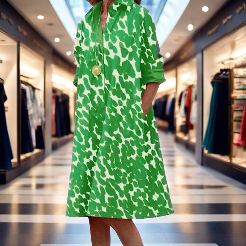 Womens 2025 Long Sleeve Button Down Shirt Summer Dress Casual V Neck Loose Fit Midi Shirt Dresses with Pockets - Image 5