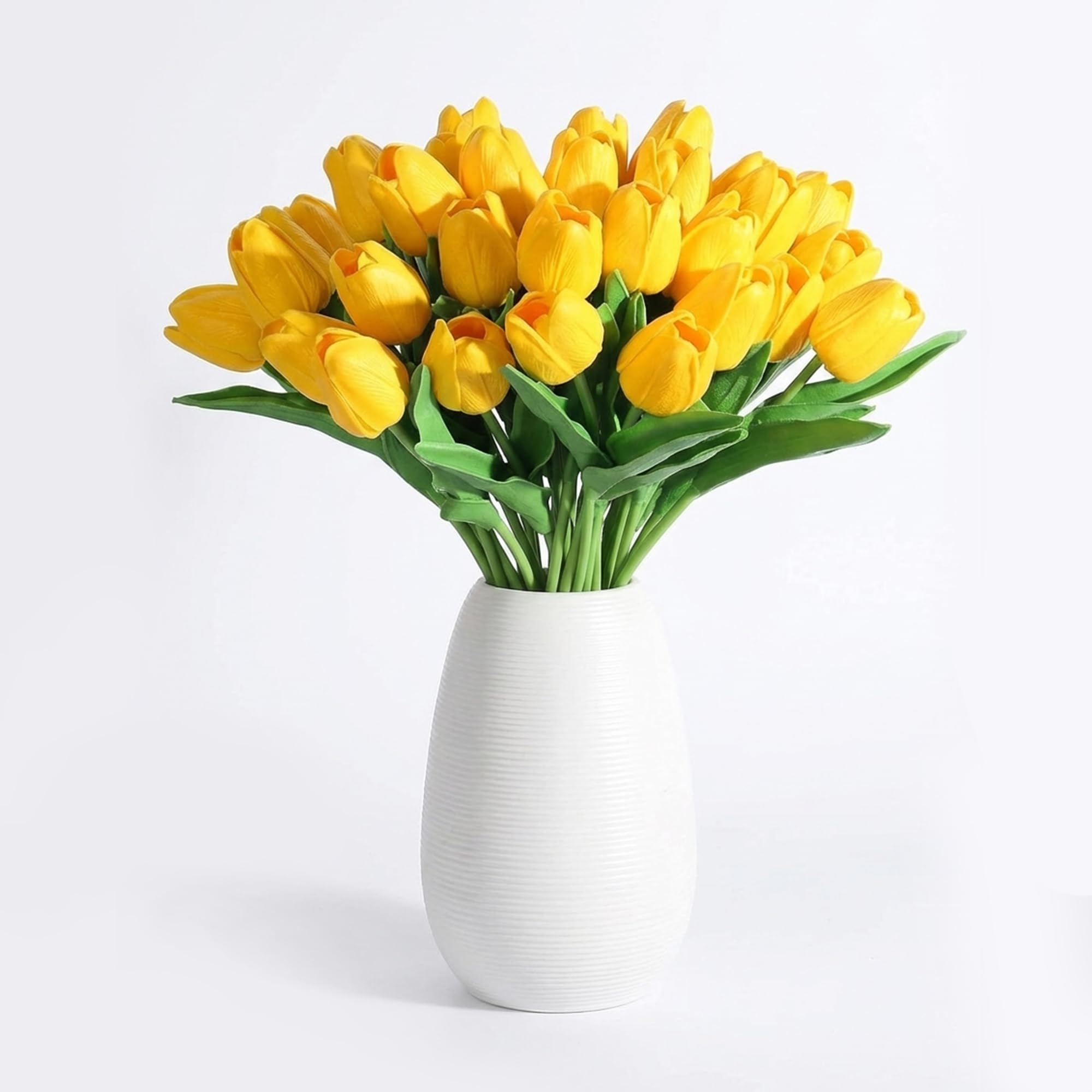 20Pcs Stems 13.5 Inch Yellow PU Artificial Moisturizing Tulips, Faux Tulips Flowers for Thanksgiving Christmas Decorations Wedding Home Table Vase Floral Arrangements