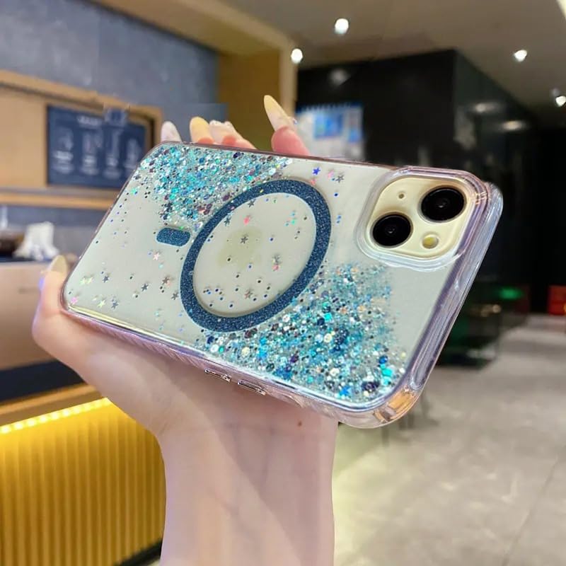 Image of mobistyle Glitter Cover Case for iPhone 14 Plus | 6.7-Inch Compatible with Mag-Safe, Shiny Cute Bling Sparkle for Women and Girls Phone Cover iPhone 14 Plus (Blue)