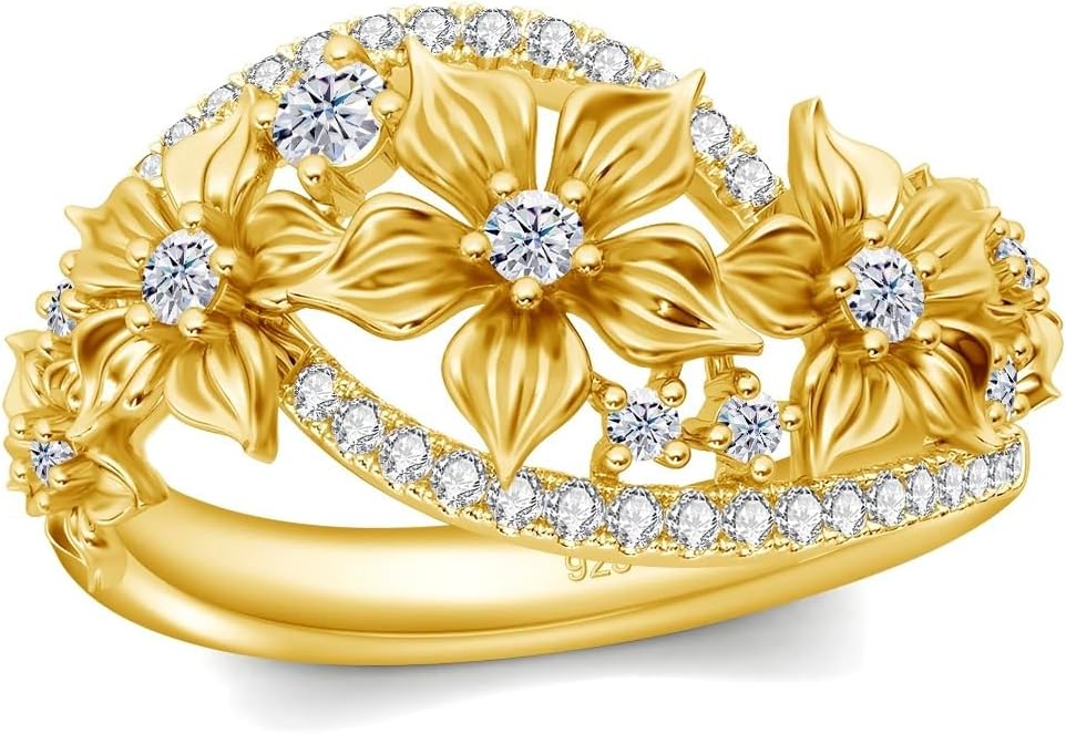 Yellow Gold Moissanite Engagement Ring for Women With Certificate Sterling Silver Sunflower Wedding Bands Valentine's Day Jewelry Gift for Her