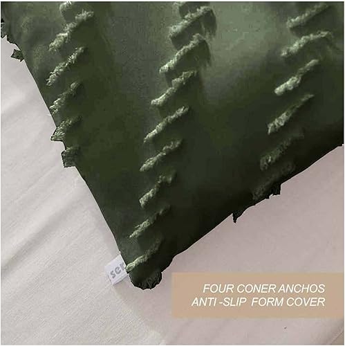 Miniatura 7 de Nanko Juego de edredón tamaño King, color verde oscuro, jacquard, bohemio, suave, desgastado y elegante, reversible, de microfibra alternativa, para