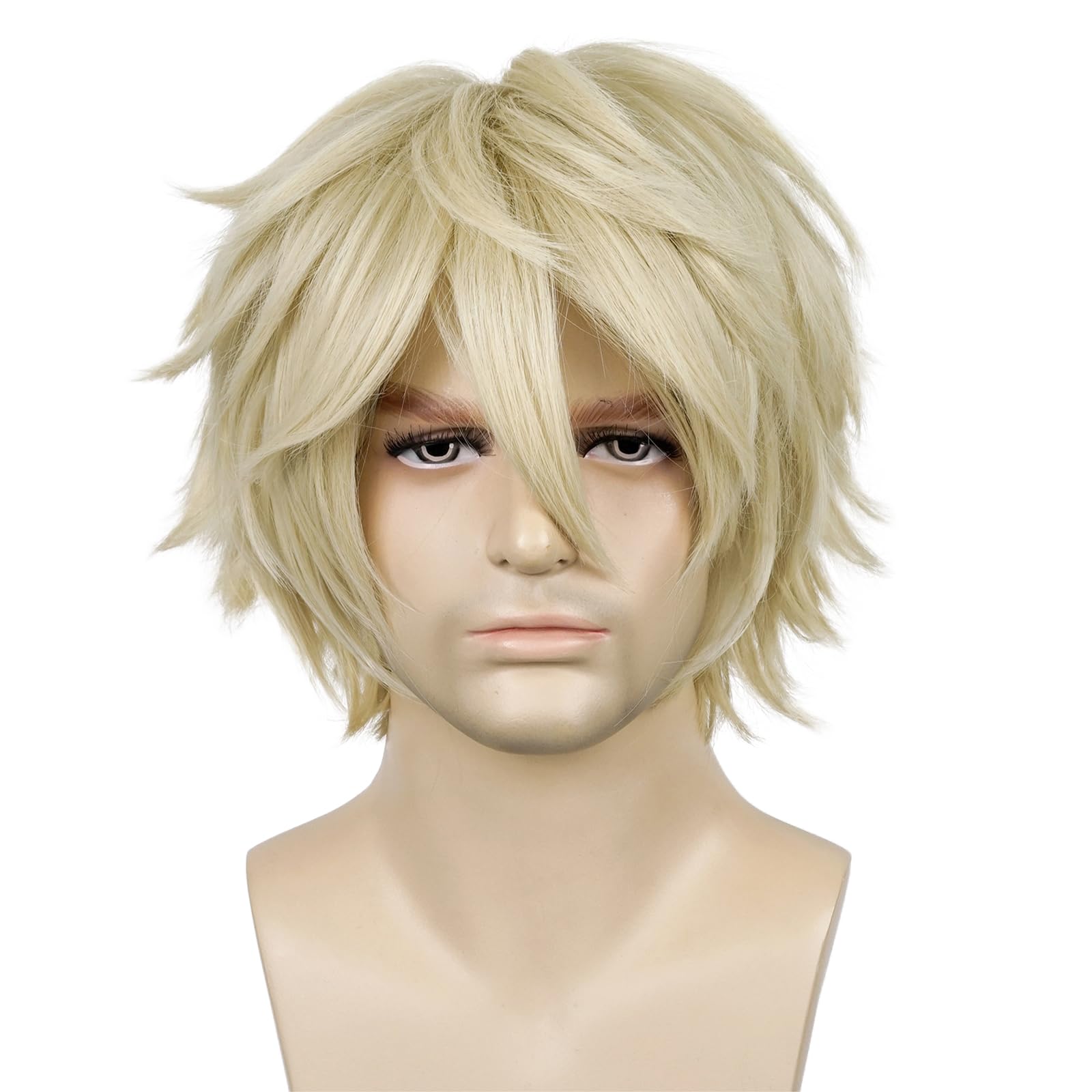 Alacos Blonde Wig Short Fashion Spiky Layered Anime Cosplay Wig Halloween Christmas Carnival Dress Up Pretend Play Party Wig Gift+Cap