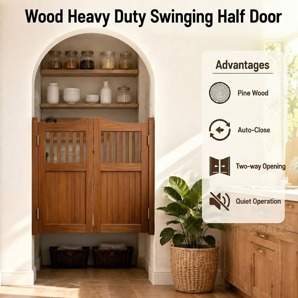 Porte Saloon en Bois avec Charnières Quincaillerie, Porte Battante Double pour Intérieur, 70cm 94cm 114cm 135cm 150cm Porte de Séparation de Bar pour Café, Couloir Entrée, Taille Personnalisable
