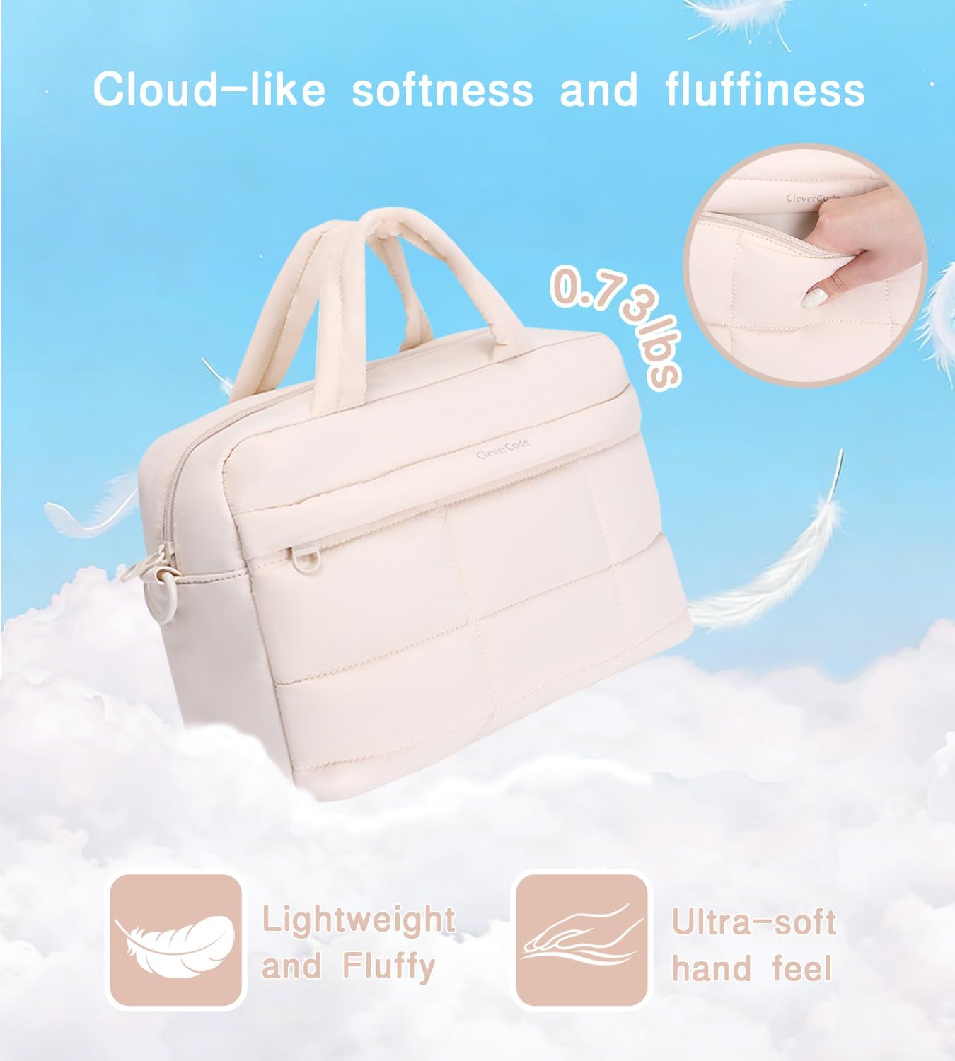 Lunch Bag for Women Leakproof Reusable Insulated Lunch Box Lightweight Quilted Puffy Waterproof Tote Bags for Work, Picnic, Travel, Beige